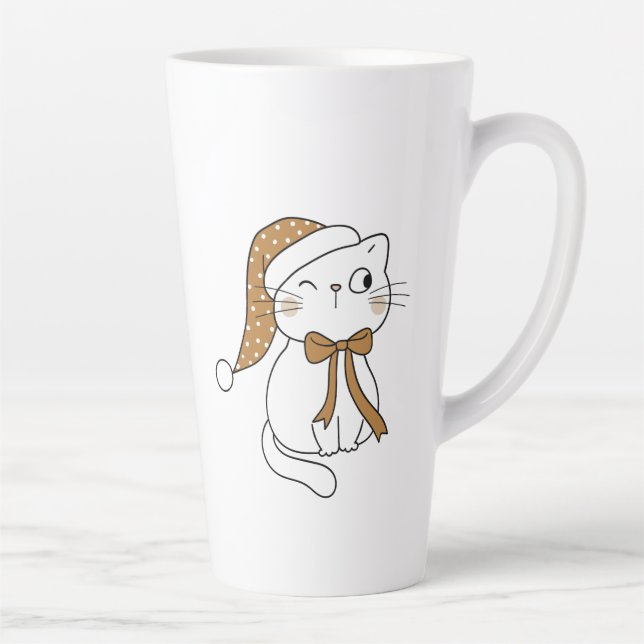 Taza De Café Latte Winking Winter Cat (Derecha)