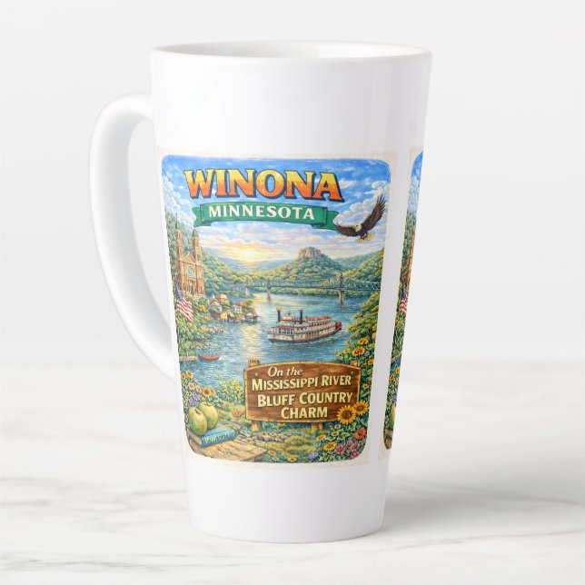 Taza De Café Latte Winona, MN Minnesota Souvenir Gift Latte Mug (Ángulo izquierdo)