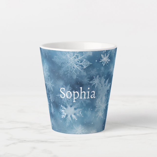 Taza De Café Latte Winter Blue White Snowflakes Christmas (Anverso)