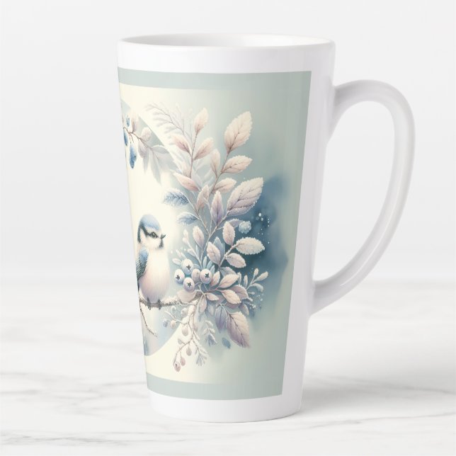 Taza De Café Latte Winter Bluebird Berry Wreath (Derecha)