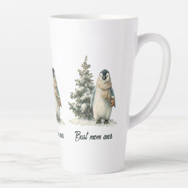 Taza De Café Latte Winter Penguin “Best Mom Ever” Design (Derecha)