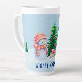 Taza De Café Latte Winter Wonderland Pareja Snowman Latte Mug
