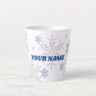 Taza De Café Latte Wintery Snowflakes
