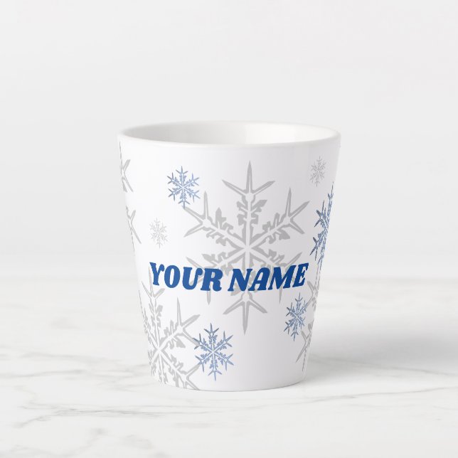Taza De Café Latte Wintery Snowflakes (Anverso)