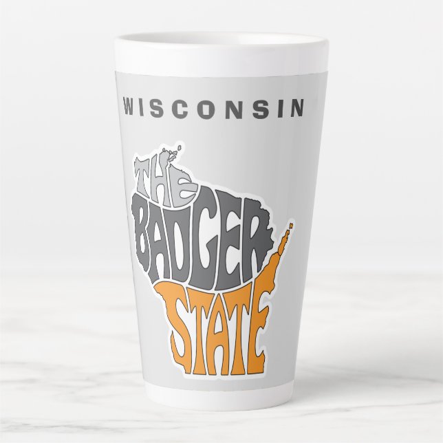 Taza De Café Latte Wisconsin State apodo Word Art (Anverso)