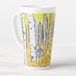 Taza De Café Latte Wolf En El Bosque De Otoño