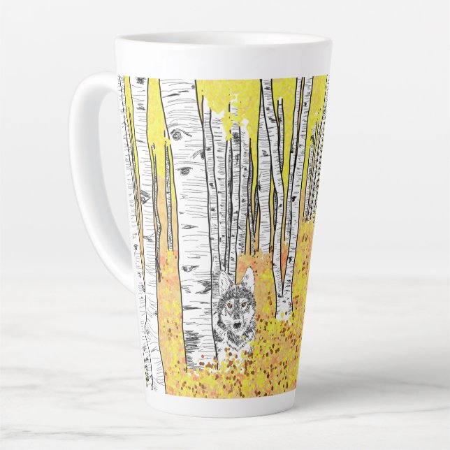 Taza De Café Latte Wolf En El Bosque De Otoño (Ángulo izquierdo)