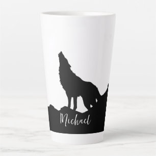Taza De Café Latte Wolf Pop Art Tu Nombre Personalizado Blanco Negro