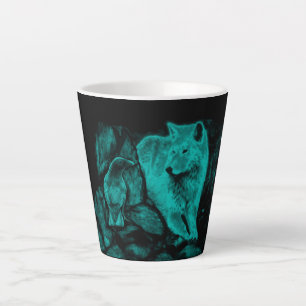 Taza De Café Latte Wolf y Raven en la noche