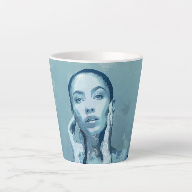 Taza De Café Latte "Woman in Blue" (Anverso)