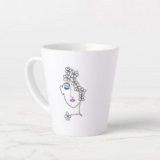 Taza De Café Latte Woman With Flowers Line Art  