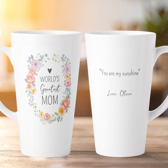Taza De Café Latte World's Greatest Mom Personalized Quote Floral (Subido por el creador)