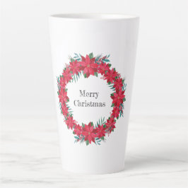 Taza De Café Latte Wreath de poinsettia roja