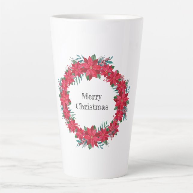Taza De Café Latte Wreath de poinsettia roja (Anverso)