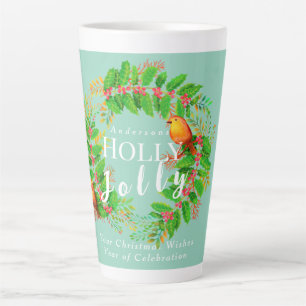 Taza De Café Latte Wreath Holly Jolly Family Light Verde azulado