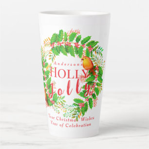 Taza De Café Latte Wreath Holly Jolly Family White