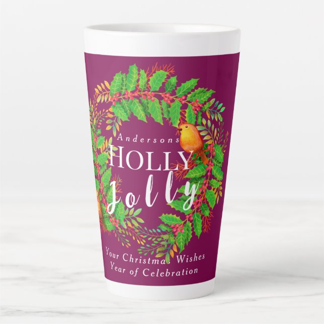 Taza De Café Latte Wreath Holly Jolly Family Wine (Anverso)