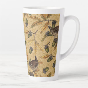 Taza De Café Latte Wrens y bellotas sobre miel