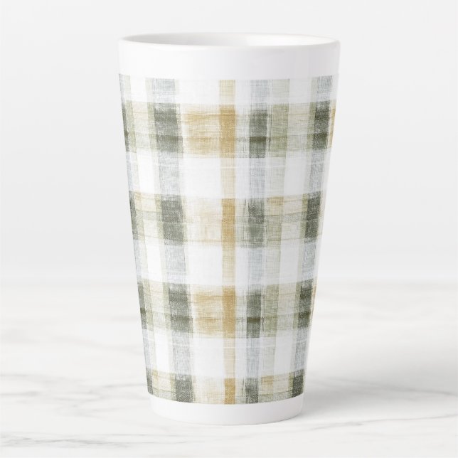 Taza De Café Latte Yellow Green White Plaid Stripes (Anverso)