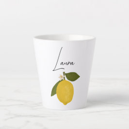 Taza De Café Latte Yellow Lemon with Green Leaves | Fresh Citrus 