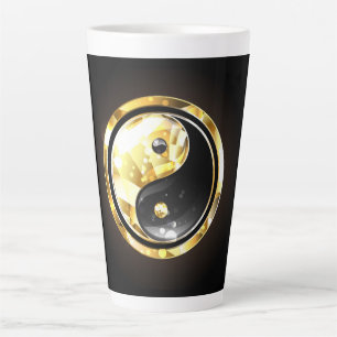 Taza De Café Latte Yin Yang dorado en negro