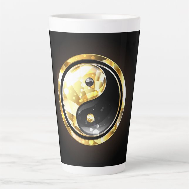 Taza De Café Latte Yin Yang dorado en negro (Anverso)