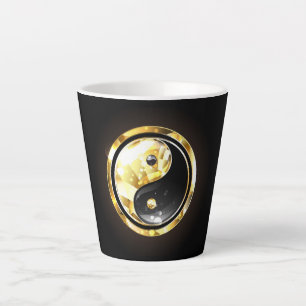 Taza De Café Latte Yin Yang dorado en negro