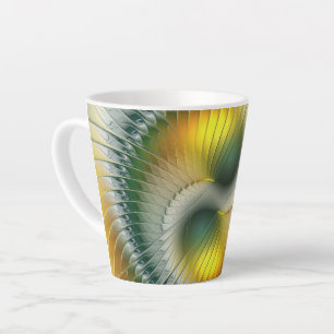 Taza De Café Latte Yin Yang Green Yellow Resumen Fractal colorido