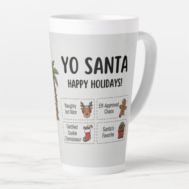 Taza De Café Latte Yo Santa Funny Summer Christmas Happy Holidays (Ángulo derecho)