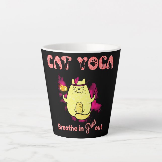 Taza De Café Latte Yoga lindo gato - "Respira, sale" (Anverso)