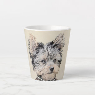 Taza De Café Latte Yorkshire Terrier Puppy Pintando Arte Original De 