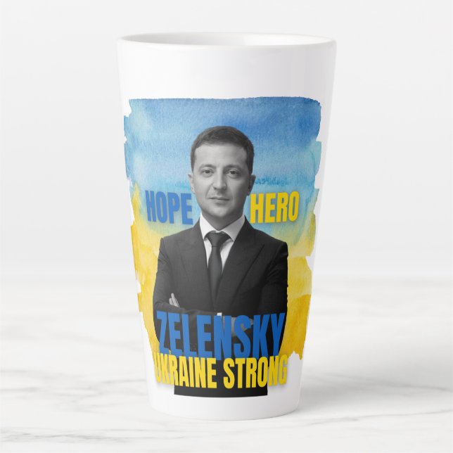 Taza De Café Latte Zelensky Hope Hero Ucrania fuerte (Anverso)