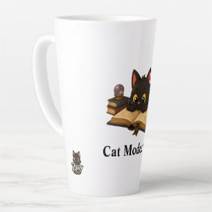 Taza De Café Latte Ziggy el gato negro leyendo un libro