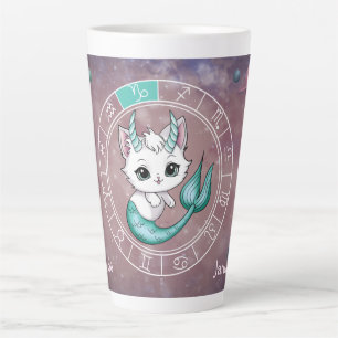 Taza De Café Latte Zodiac Capricorn Cute Cat Wheel Planet Astrología