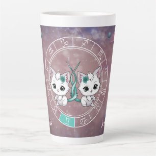 Taza De Café Latte Zodiac Gemini Cute Cat Wheel Planet Astrología