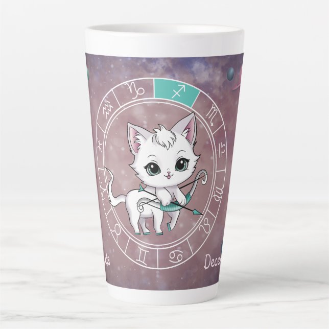 Taza De Café Latte Zodiac Sagittarius Cute Cat Wheel Planeta Astrolog (Anverso)