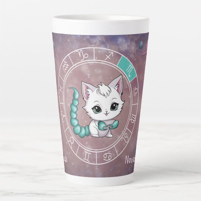 Taza De Café Latte Zodiac Scorpio Cute Cat Wheel Planeta Astrología (Anverso)