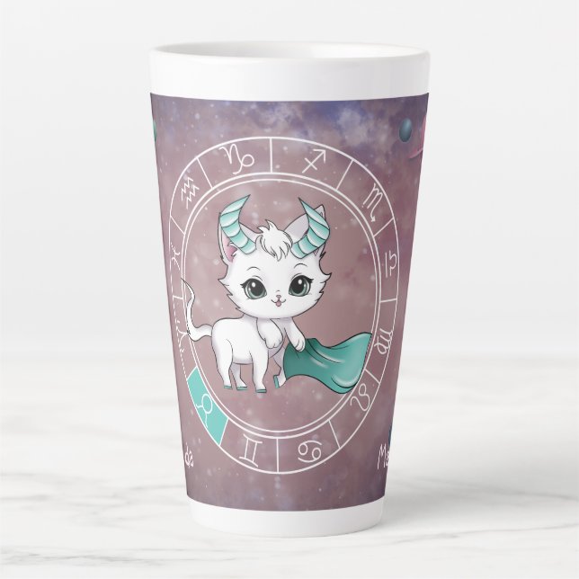 Taza De Café Latte Zodiac Taurus Cute Cat Wheel Planet Astrología (Anverso)