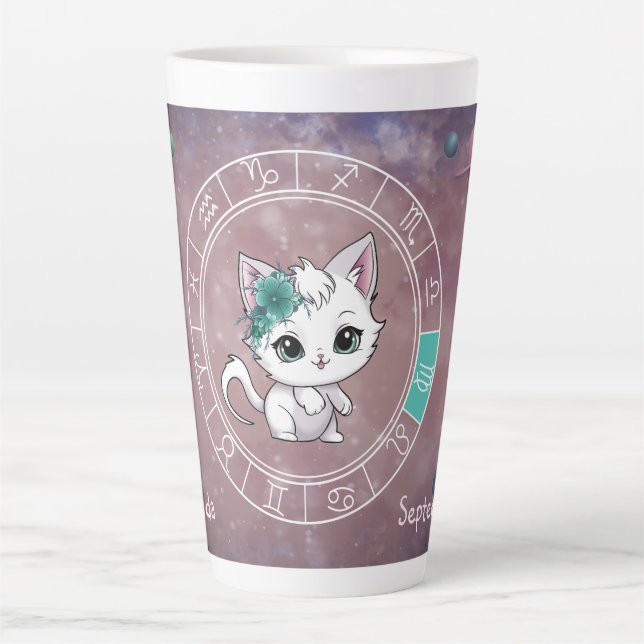 Taza De Café Latte Zodiac Virgo Cute Cat Wheel Planet Astrología (Anverso)