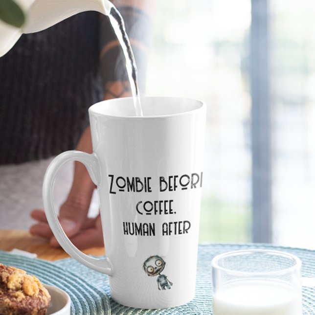 Taza De Café Latte Zombie antes del café Halloween blanco (Subido por el creador)