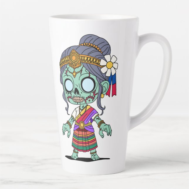 Taza De Café Latte Zombie camboyano lindo (Derecha)