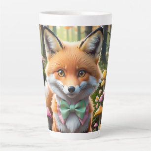 Taza De Café Latte Zorro de corte con un arco verde y rosado