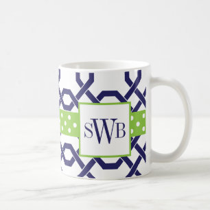 Taza De Café Lattice & Grosgrain Monogrammed Mug