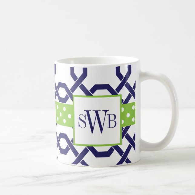 Taza De Café Lattice & Grosgrain Monogrammed Mug (Derecha)