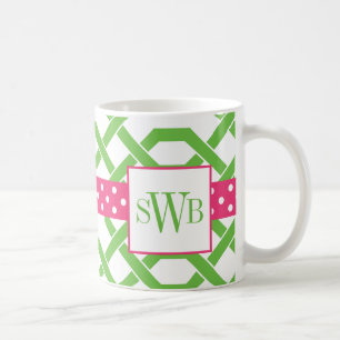 Taza De Café Lattice & Grosgrain Monogrammed Mug