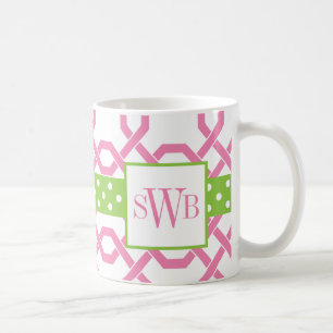 Taza De Café Lattice & Grosgrain Monogrammed Mug