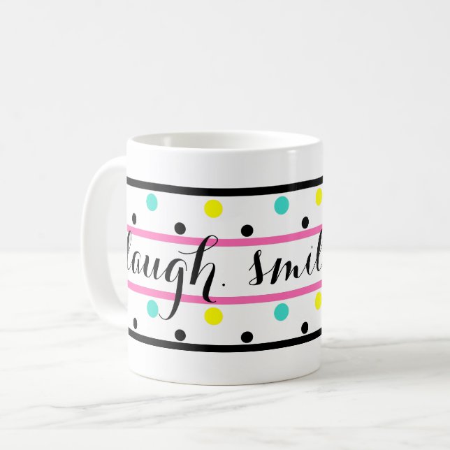 Taza De Café Lauder cita puntos rosados de polka amarilla (Anverso izquierdo)