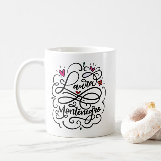 Taza De Café Laura Montenegro, mano escrita (Con donut)