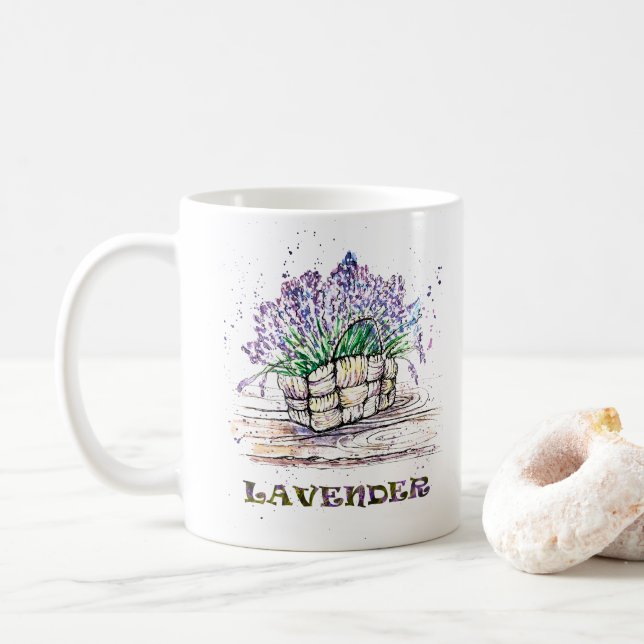 Taza De Café Lavanda acuarela (Con donut)