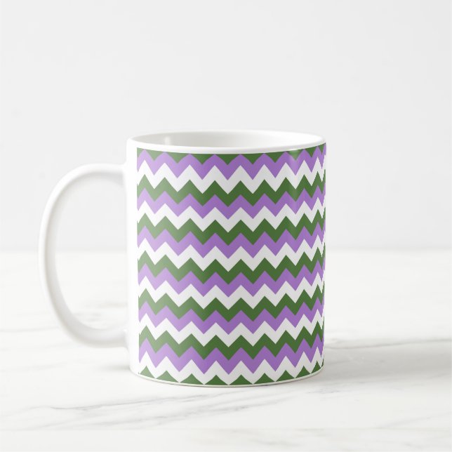 Taza De Café Lavanda, Chevron verde y blanco Zigzag (Izquierda)